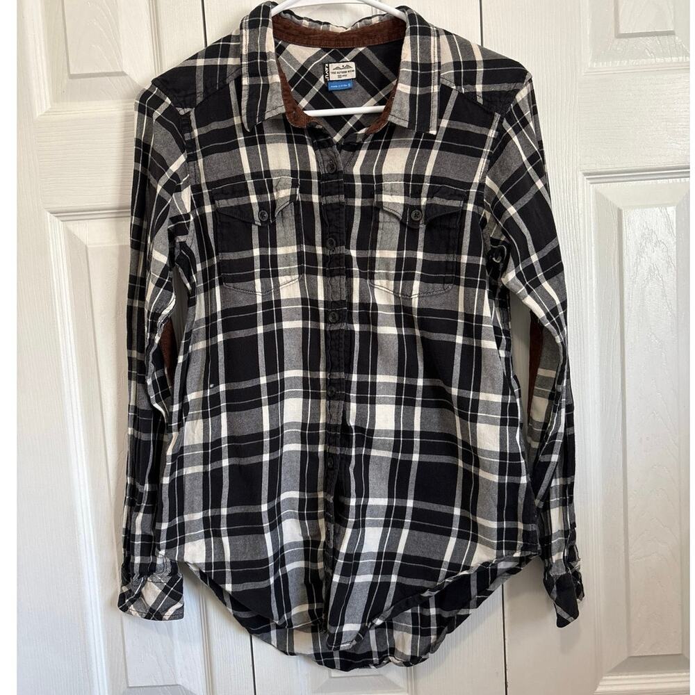Kavu Billie Jean Plaid Elbow Patch Button Down Cotton Flannel Shirt Small